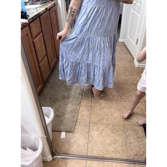 Sweet Salt Women’s Lt Blue Floral Tiered Flutter Sleeve Modest Maxi Dress Large - Picture 3 of 9